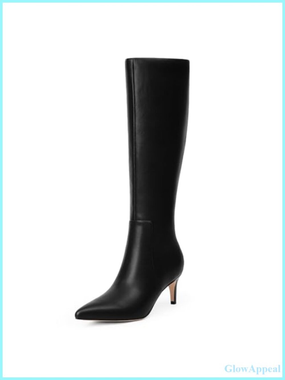 Kitten Heel Knee High Boots Faux Leather Pointed Toe Side Zip Women Tall Boots
